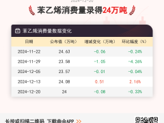 12月20日苯乙烯消费量为24万吨